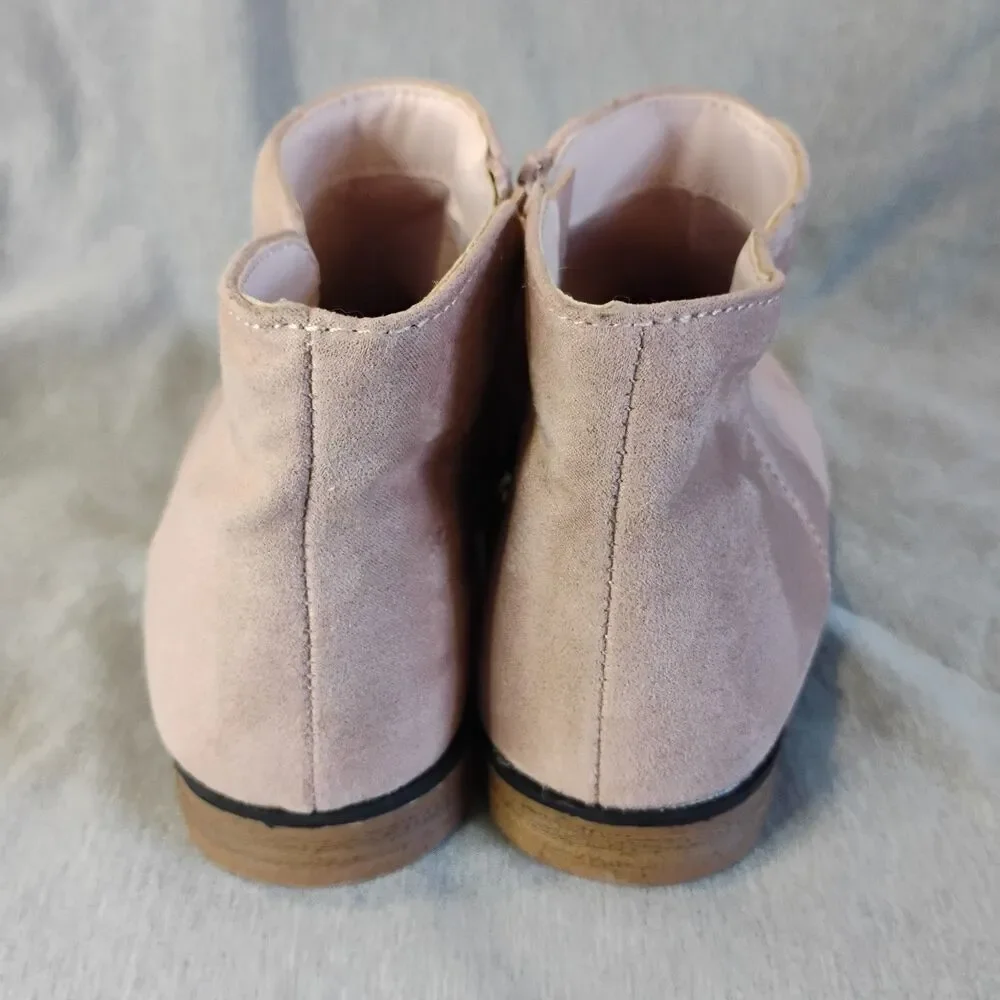 Cat & Jack Pink Suede Ankle Booties Girls Size 3 Side Zipper Low Heel Flat Shoes